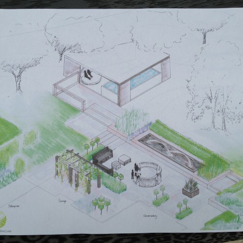 Hand drawn garden design plan for warwickshire property