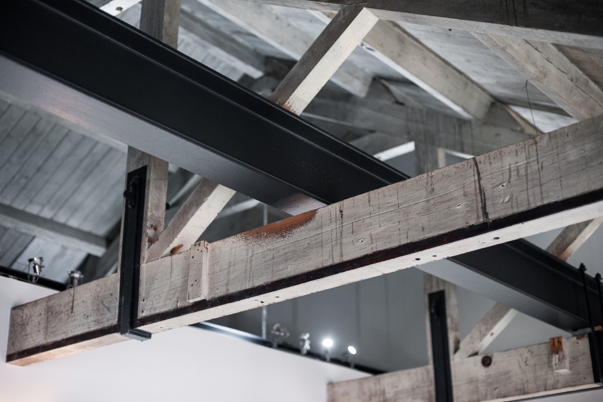 Construction roof beam in apartment